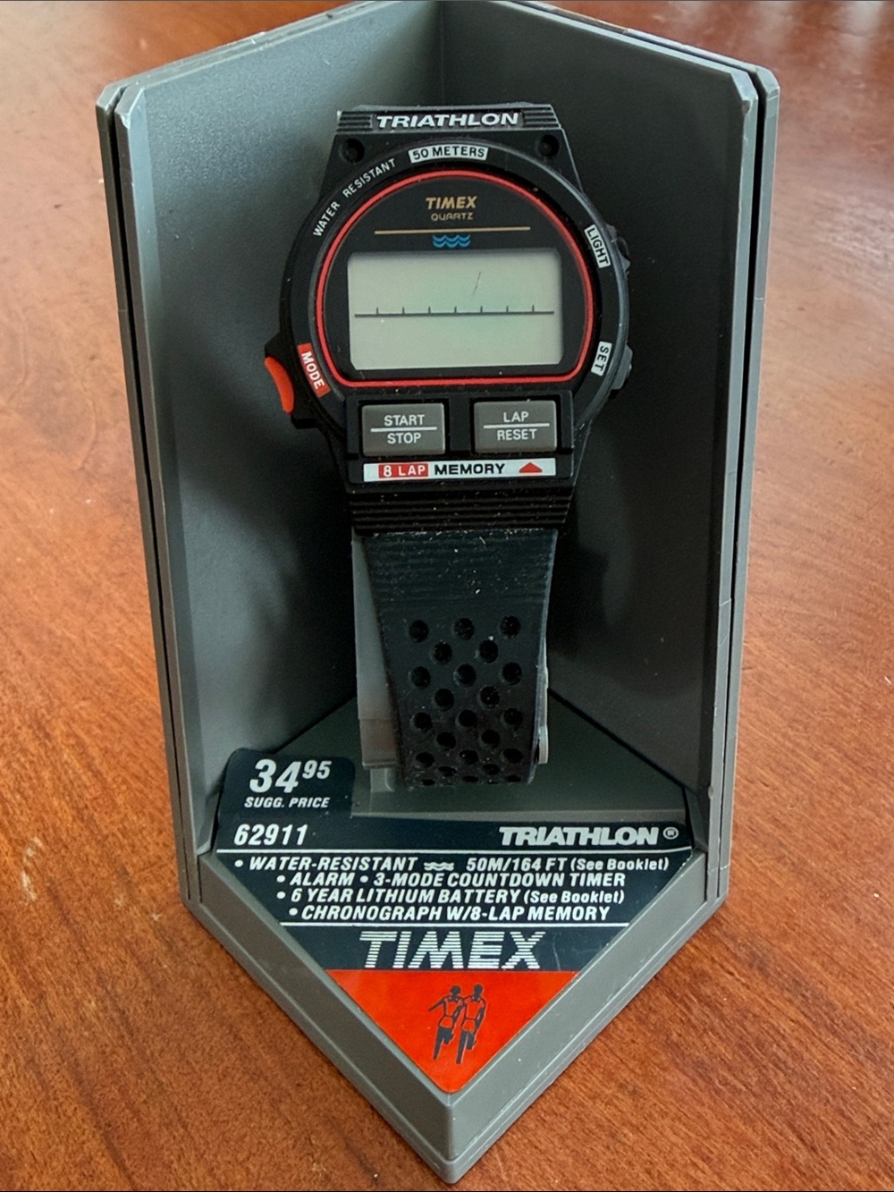 Vintage Timex Triathlon Black Digital Sports Watch with Red Accents - NEW